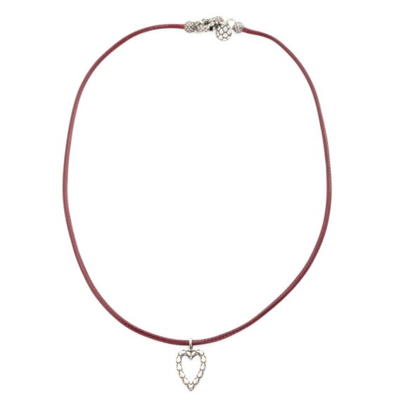 MILOR SILVER Silver Made In Italy Sterling Silver Heart Charm Cord Necklace - Picture 1 of 2